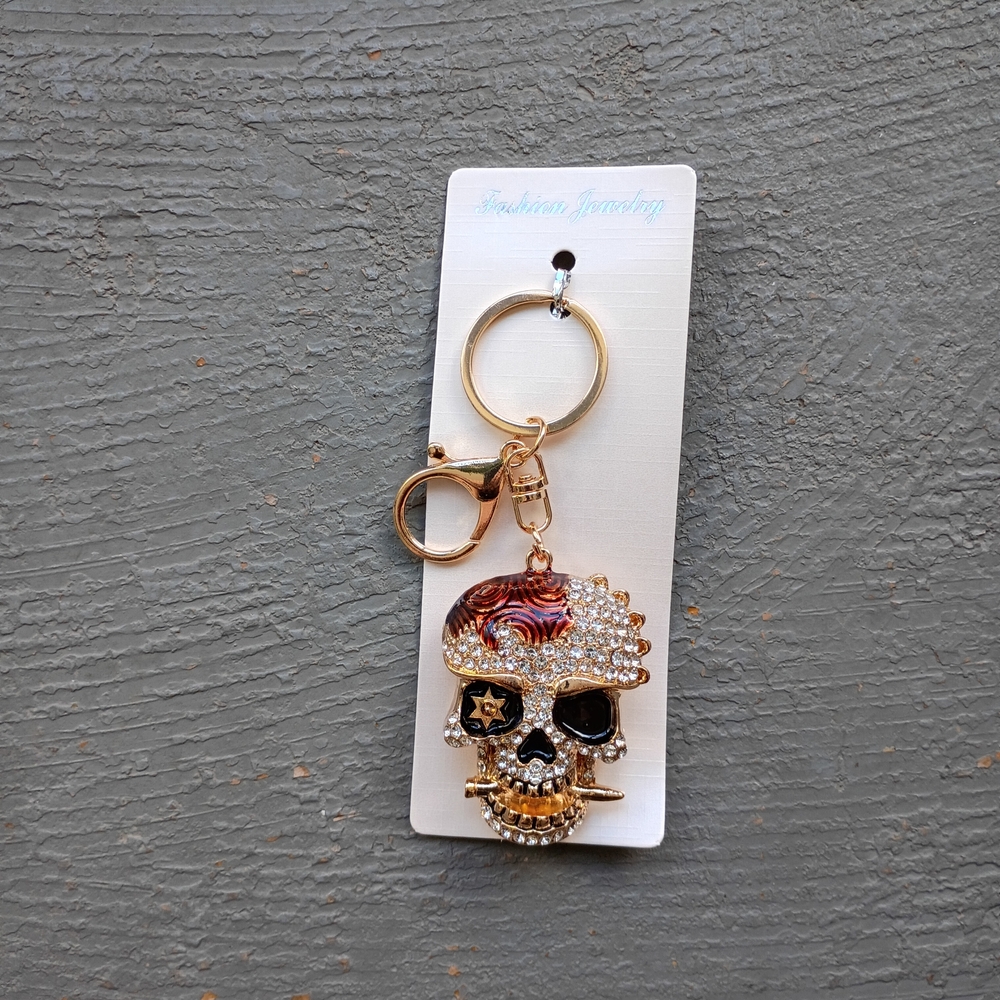 Gold Skull Keychain with Rhinestones - Picture 7 of 8
